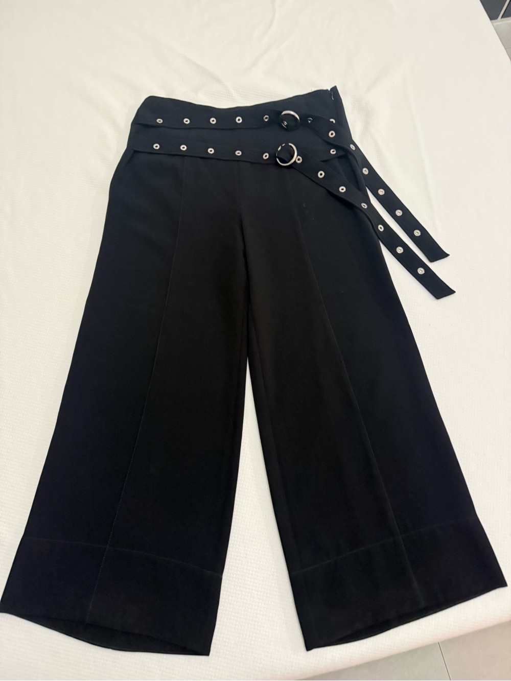 cinq a sept Black Wide-Leg High-Waist Pants with Grommet Belt